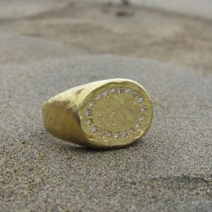 14K Solid Gold Signet Ring with Diamonds | Handmade Signet ring for men